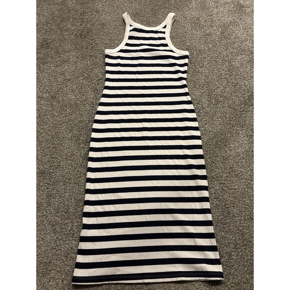 MOTHER The Chin Ups Midi Dress Size M Navy Blue White Stripe Ribbed Tank - Picture 7 of 7